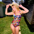 Magic Mushrooms and Frogs One-Piece Swimsuit in red